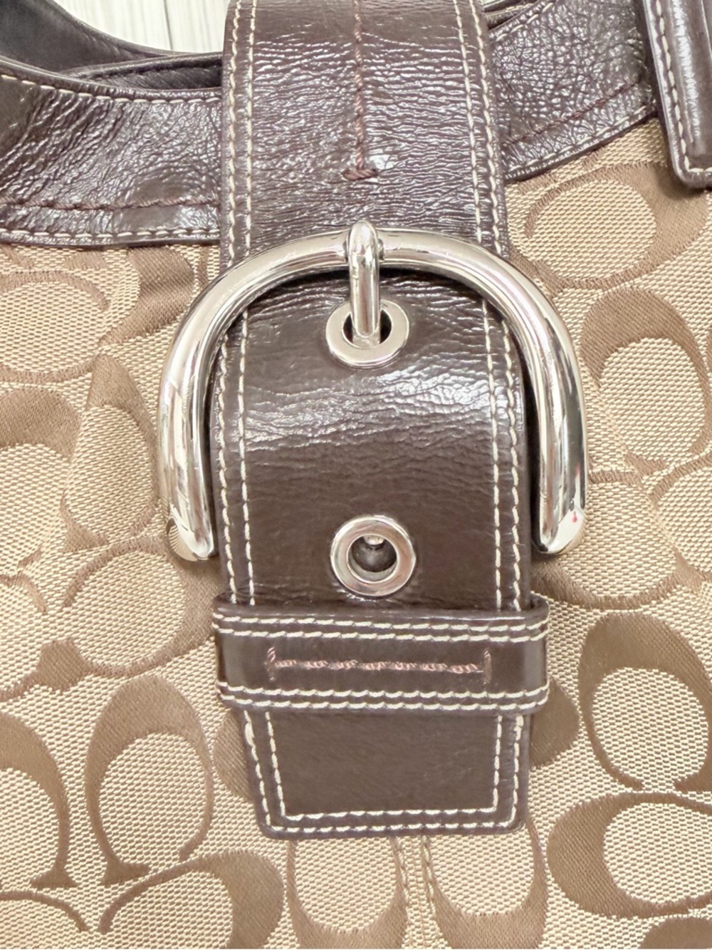 Coach Brown Signature Shoulder Bag with Dark Brown Leather Trim - Picture 3 of 16